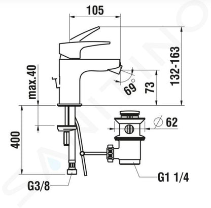 Laufen Laurin bidet mixer with fixed spout & puw - chrome